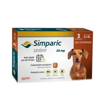 Simparic Cães de  5,1 a 10Kg - 20mg - cx com 3 compr