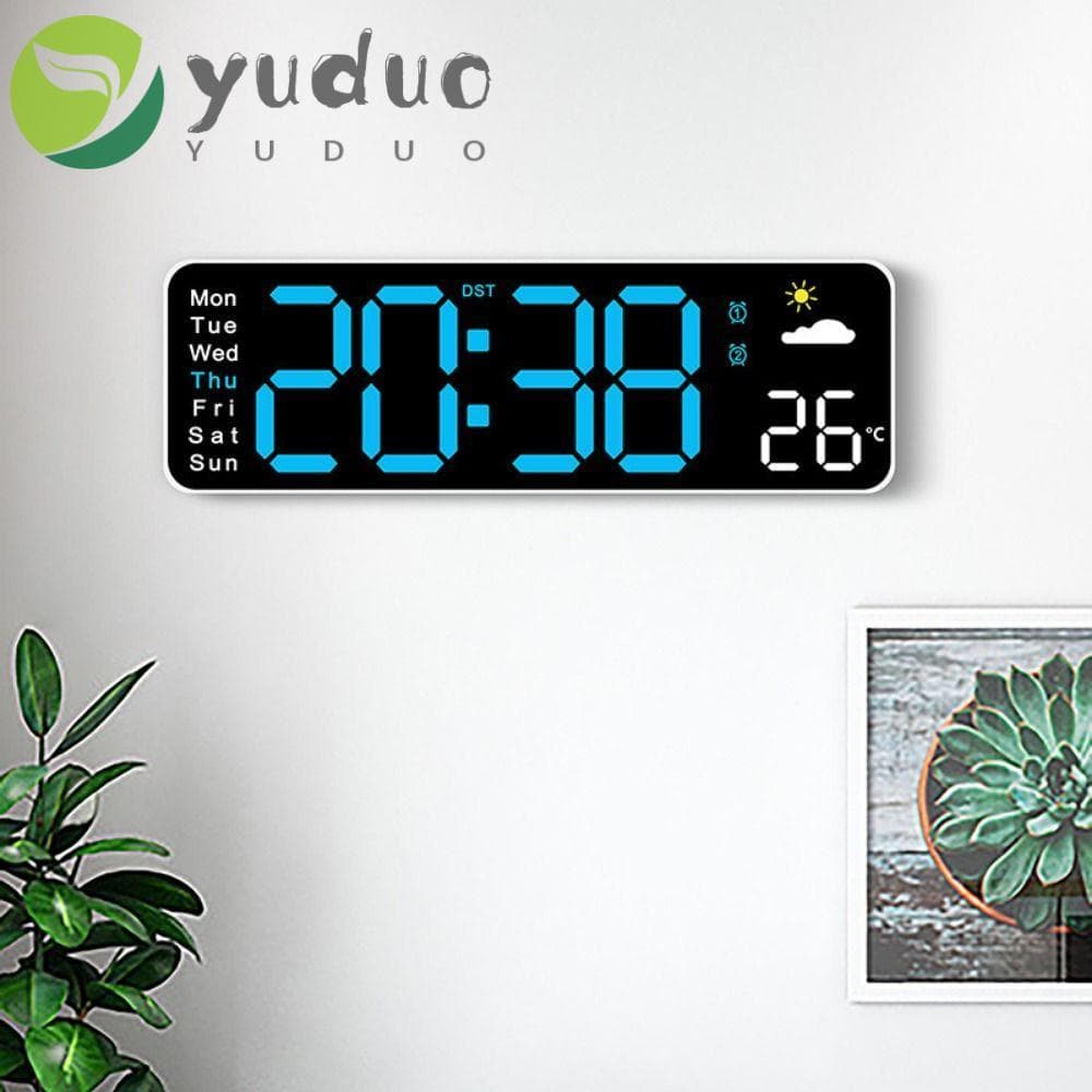 YUDUO Relógio De Parede Digital , Display De Temperatura E Umidade , Despertador Com Dimmer Automático , LED Temporizado