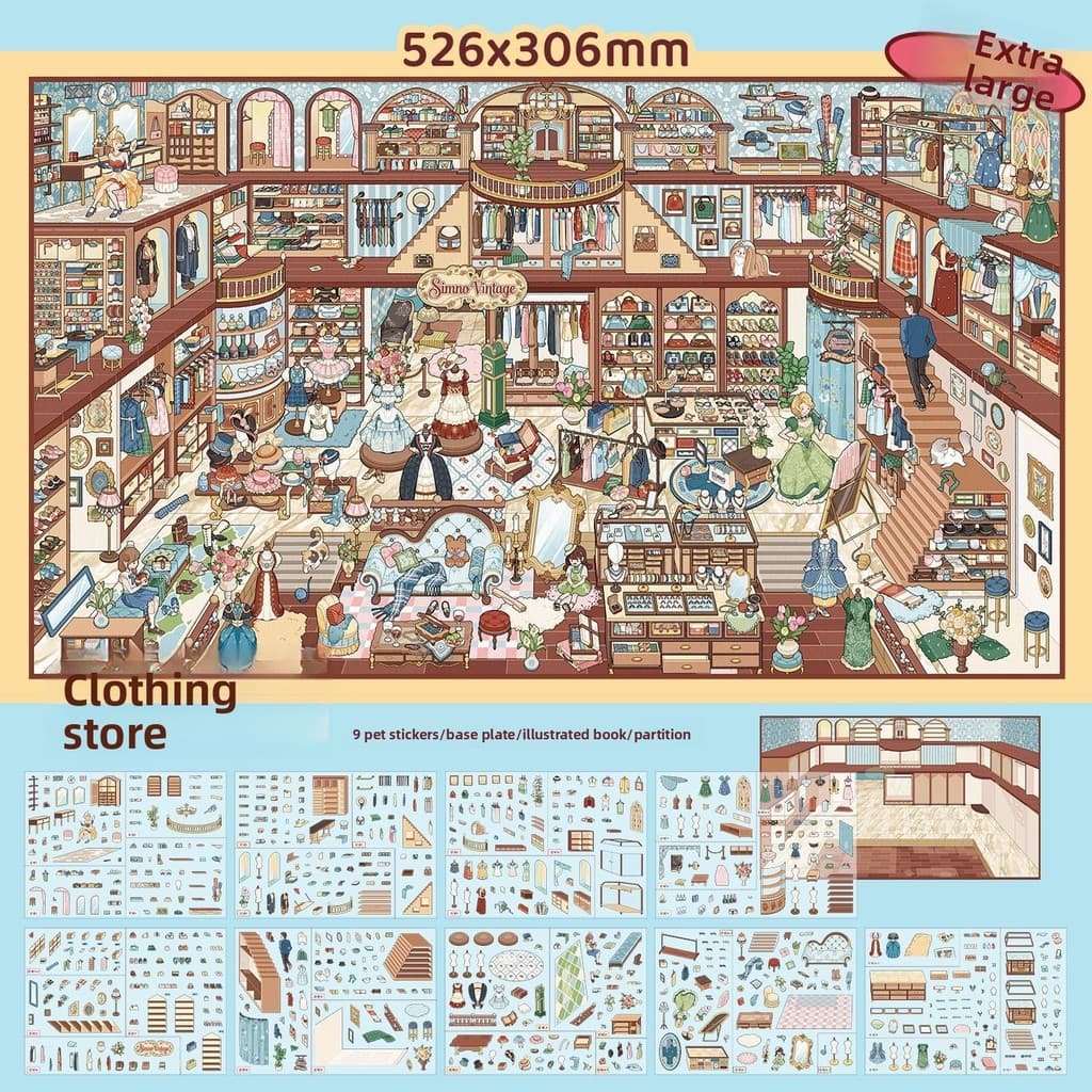 Adesivos de paisagismo de grandes dimensões, loja de roupas, código de casa de doces, produtos empilhando filme brilhant