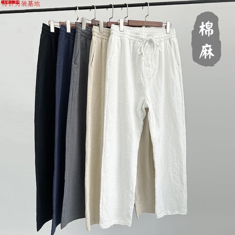 Calças de linho de alta qualidade masculinas verão fino novo estilo chinês calças de linho de algodão calças casuais bra
