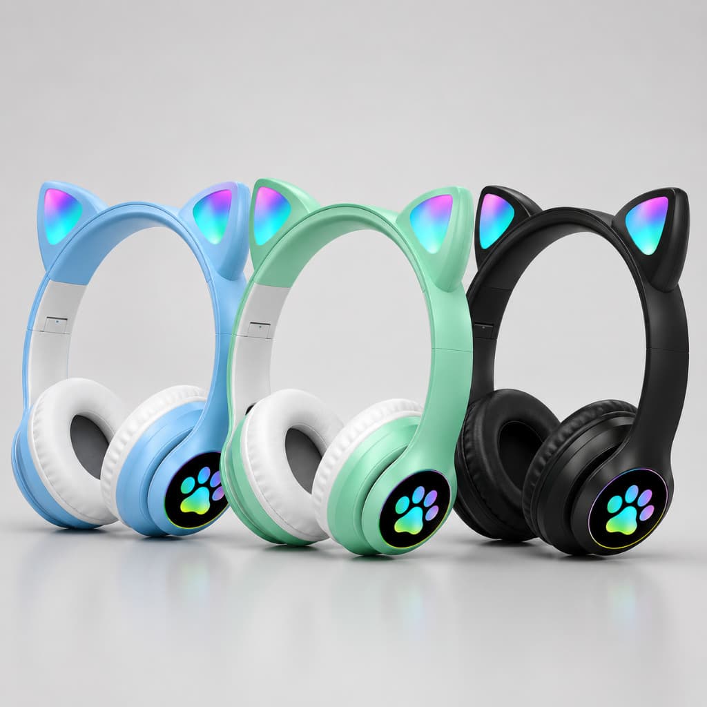 Fone De Ouvido sem Fio Gatinho Led Fone Bluetooth Crianças Fone Gamer Headset