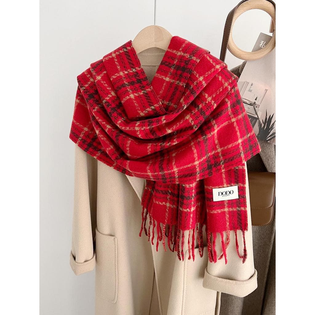 Coreia coreia natal vermelho xadrez cachecol feminino inverno quente Retro High-End presente de ano novo cachecol xale e