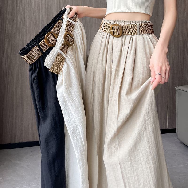 Tencel linho calças de perna larga feminina verão fino cintura alta mais magro olhar solto cortina reta Casual Culottes