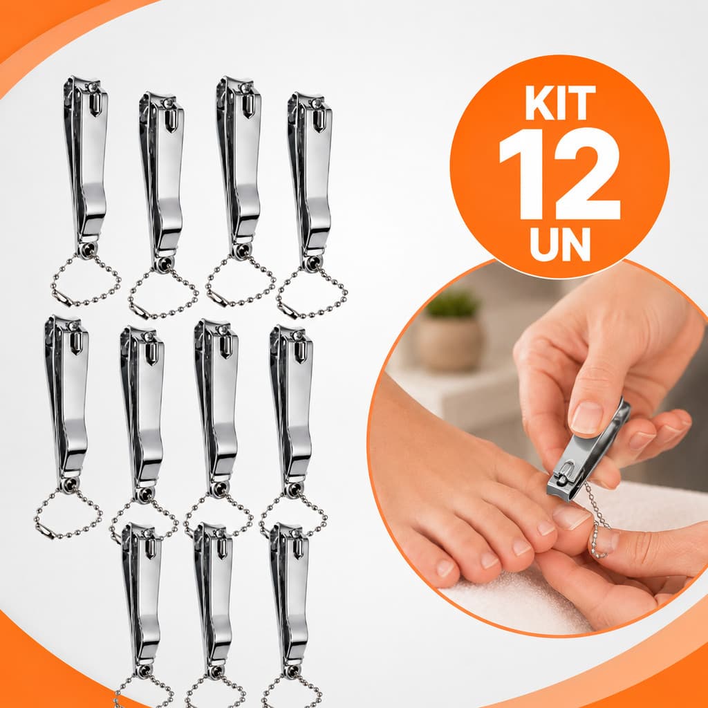 Kit Cortador de Unha 3” Grande Premium com Lixa para Mãos e Pés Unheiro Aço Cromado