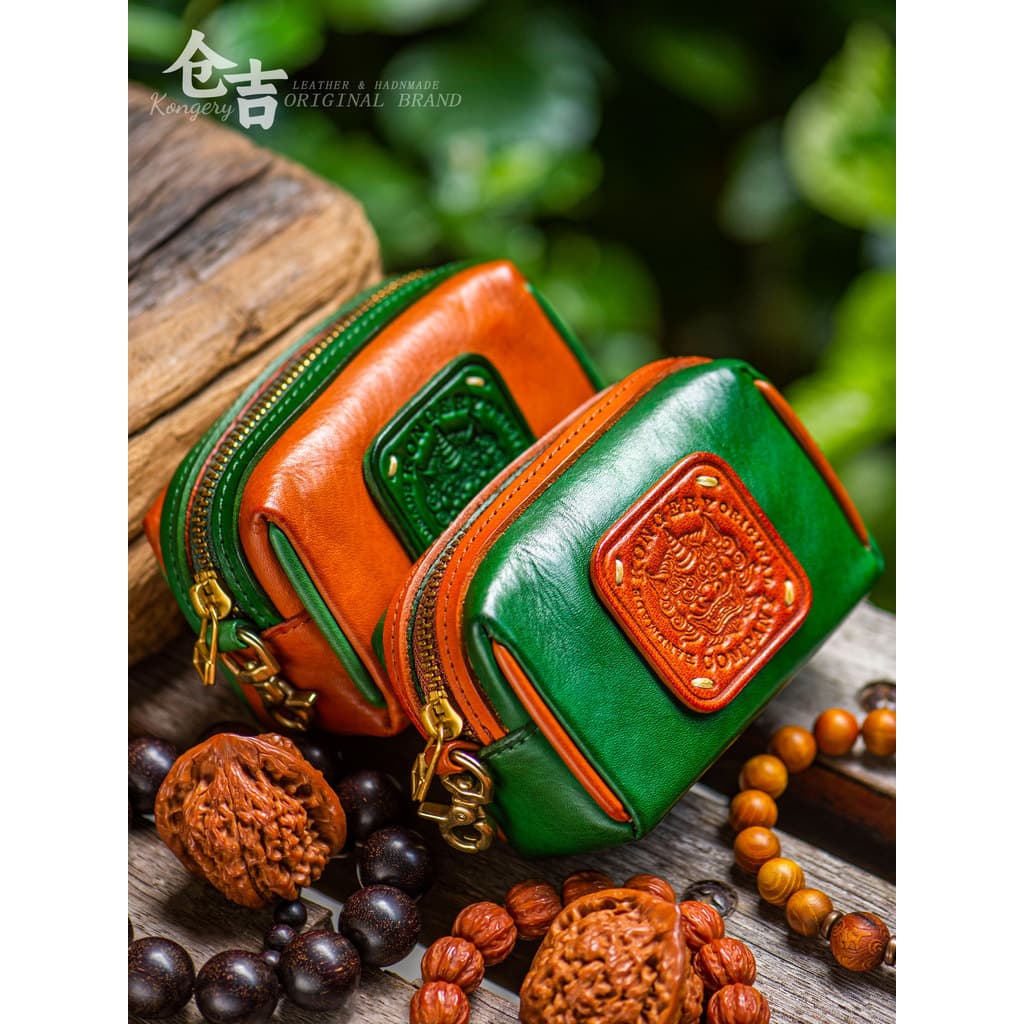 [Pixiu Jucai] Bolsa de armazenamento Wenwan!Cangyo feito à mão de primeira camada de couro de oliva e nogueira bolsa de