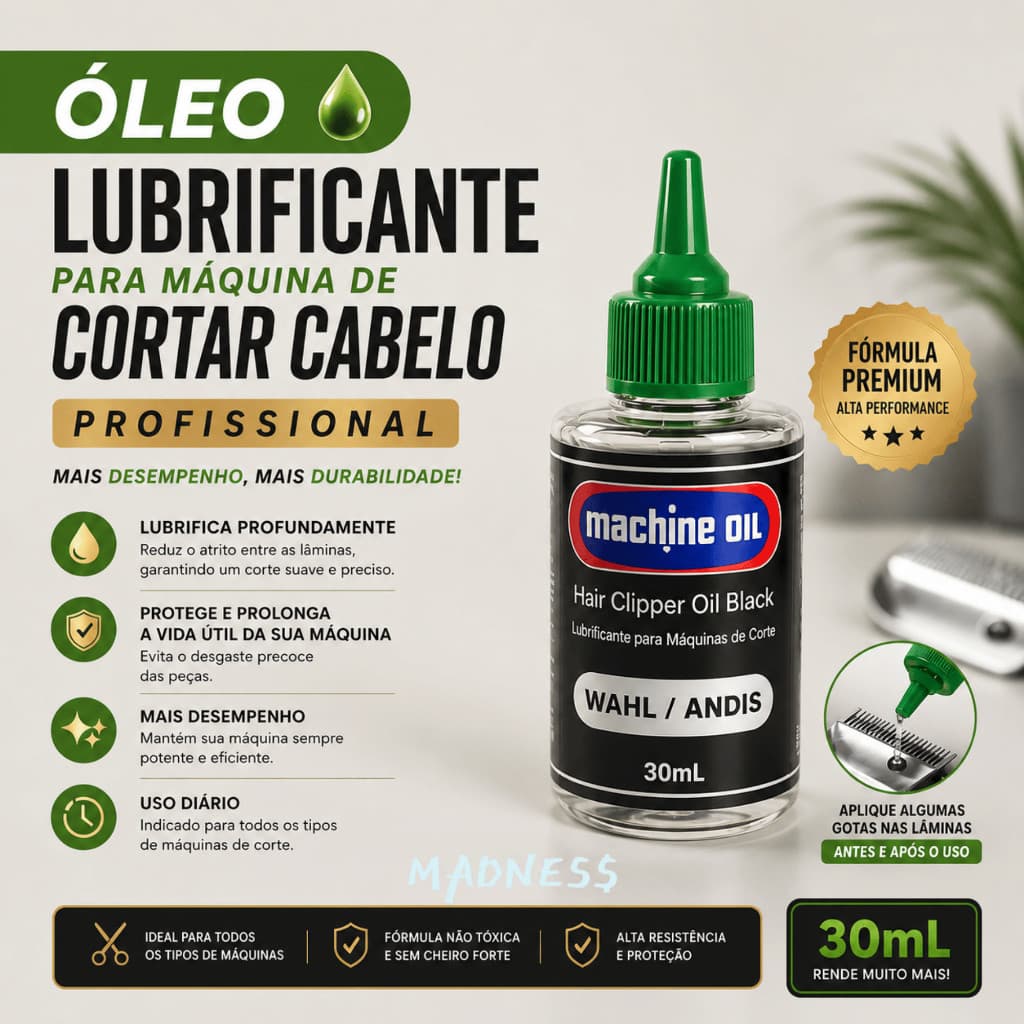 Óleo Lubrificante Profissional para Máquina de Cortar Cabelo | Reduz Atrito e Prolonga a Vida Útil | 30ml