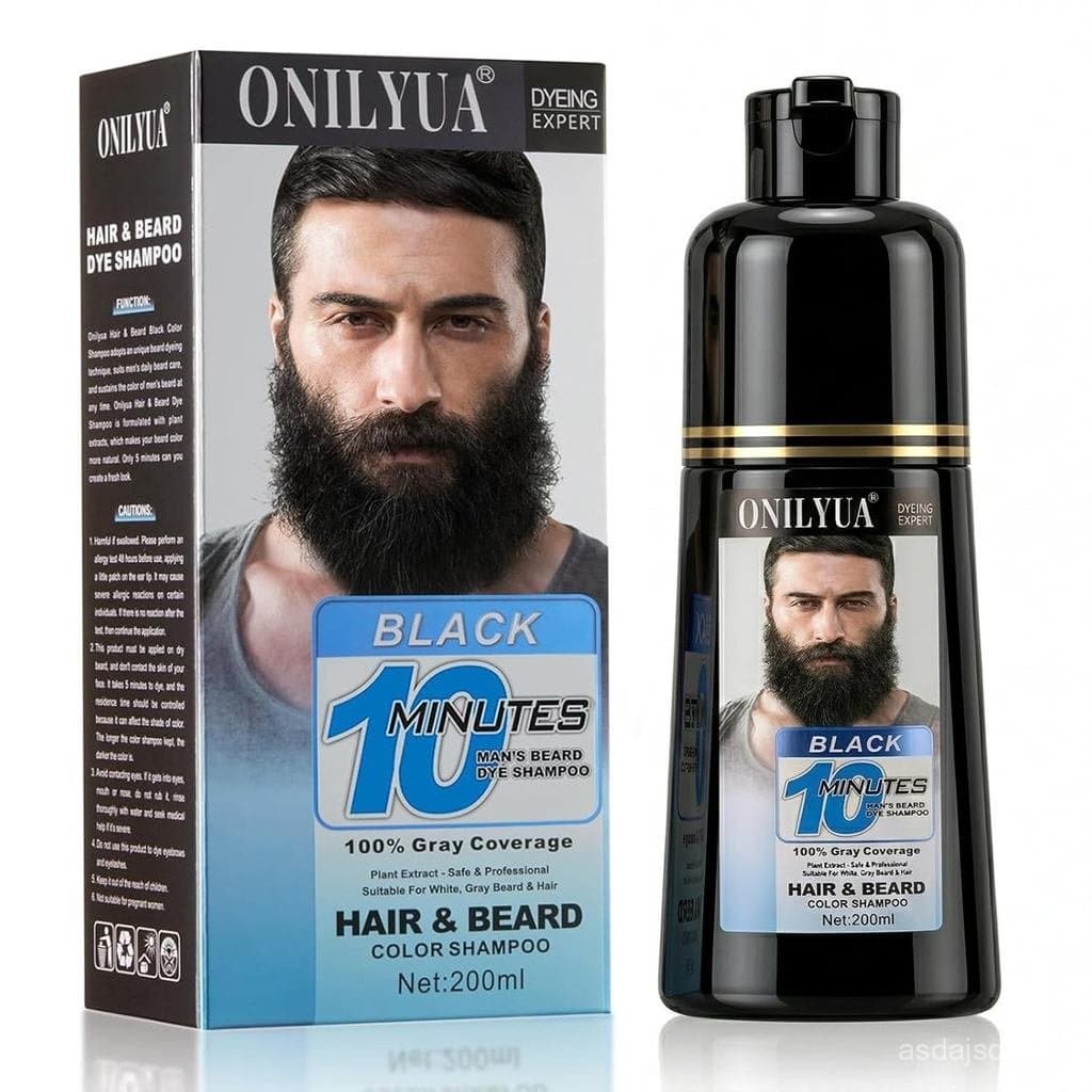Tintura para barba masculina, cobre rapidamente os cabelos grisalhos em 10 minutos, shampoo 3 em 1 para barba masculina,