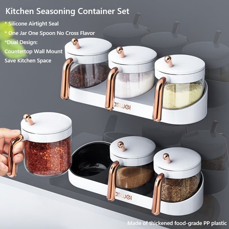 Conjunto Hermético De Frasco De Tempero De Cozinha Com Colher , Bancada De Montagem Na Parede , Caixa De Armazenamento D