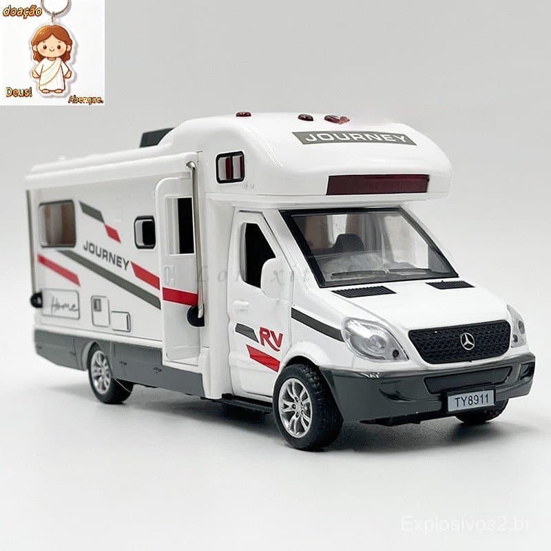 1 : 36 Diecast Modelo Toy RV Veículo Creativo Camper Van Motorhome Touring Carro Réplica Miniatura Com Som E Luz