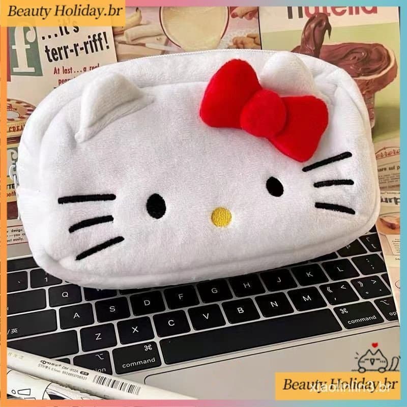Estojo de Lápis de Pelúcia Hello Kitty Kuromi, Desenho Animado Melody Cinnamoroll, Bolsa de Lápis de Grande Capacidade p