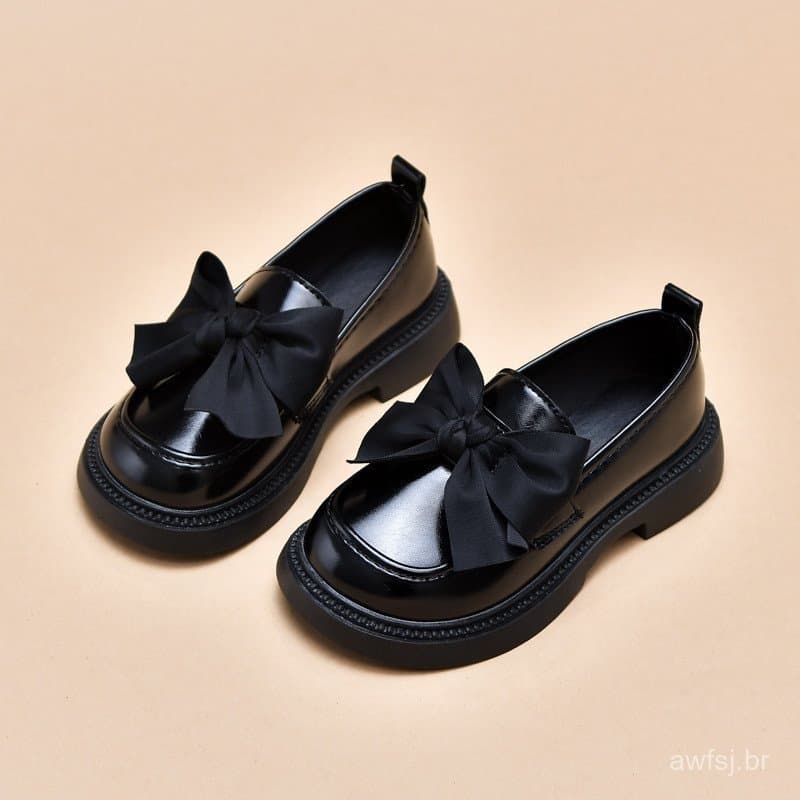 Sapatos De Couro Infantil Preto Uniforme Escolar Meninas Mocassins Chique Arco Realizar Causal Crianças Vestido Mary Jan