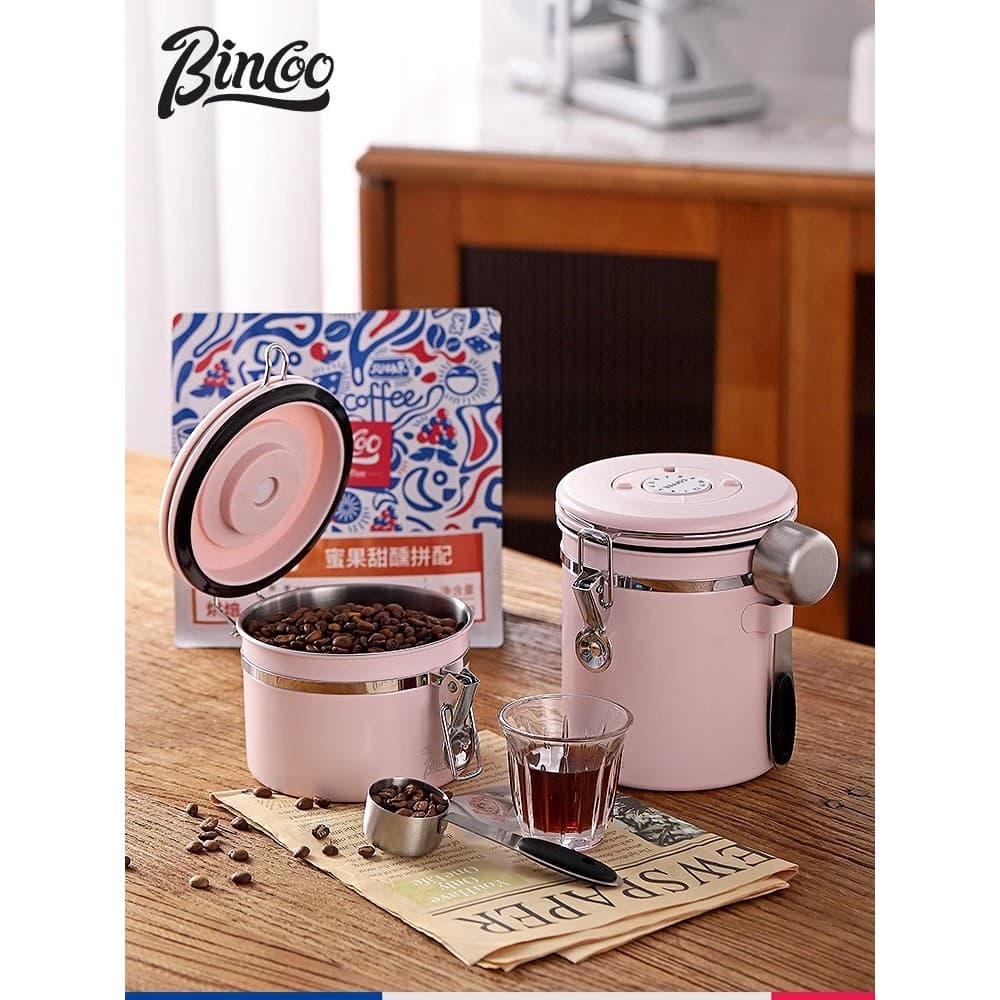 Bincoo tanque selado de grãos de café, tanque de armazenamento de aço inoxidável, válvula de escape unidirecional, tanqu