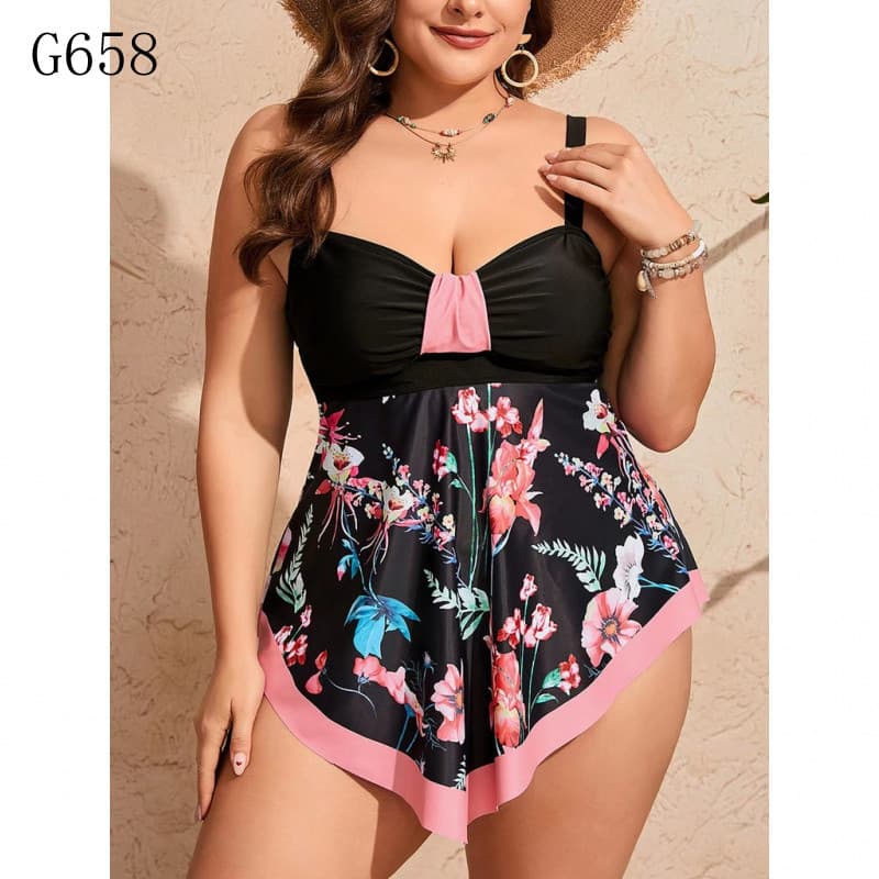 Biquíni de Cintura Alta Estampado Plus Size, Maiô Feminino de Duas Peças, Tankini A6339
