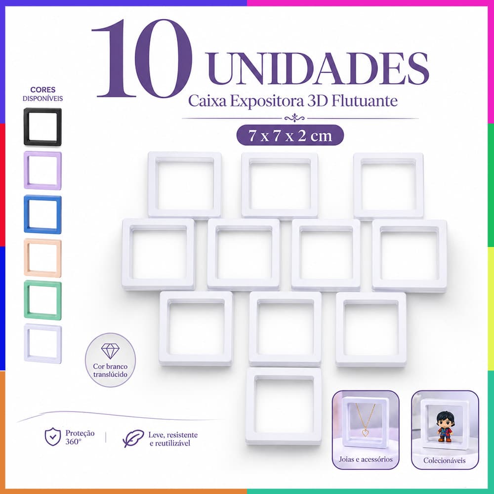 Conjunto 10/20 Expositores Flutuantes 3D 7 x 7 x 2 cm Design Moderno Para Casa Loja Mostra e Coleções e Vitrine