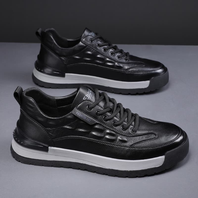 Sapatos masculinos primavera outono 2026 novo estilo na moda tênis de couro genuíno sapatos esportivos masculinos All-Ma
