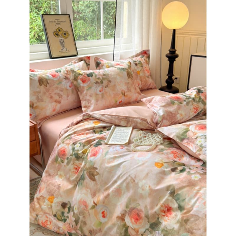 Impressão Digital conjunto de quatro peças 140g grosso escovado conjunto de cama 2026 novo estilo AB versão luz luxo con