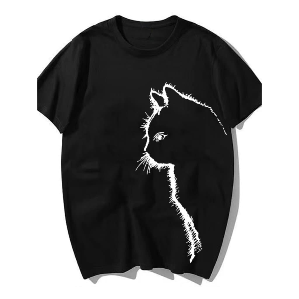 Camiseta de manga curta masculina verão Street Wear meninos meia manga camiseta solta gato meia manga estilo Hong Kong D