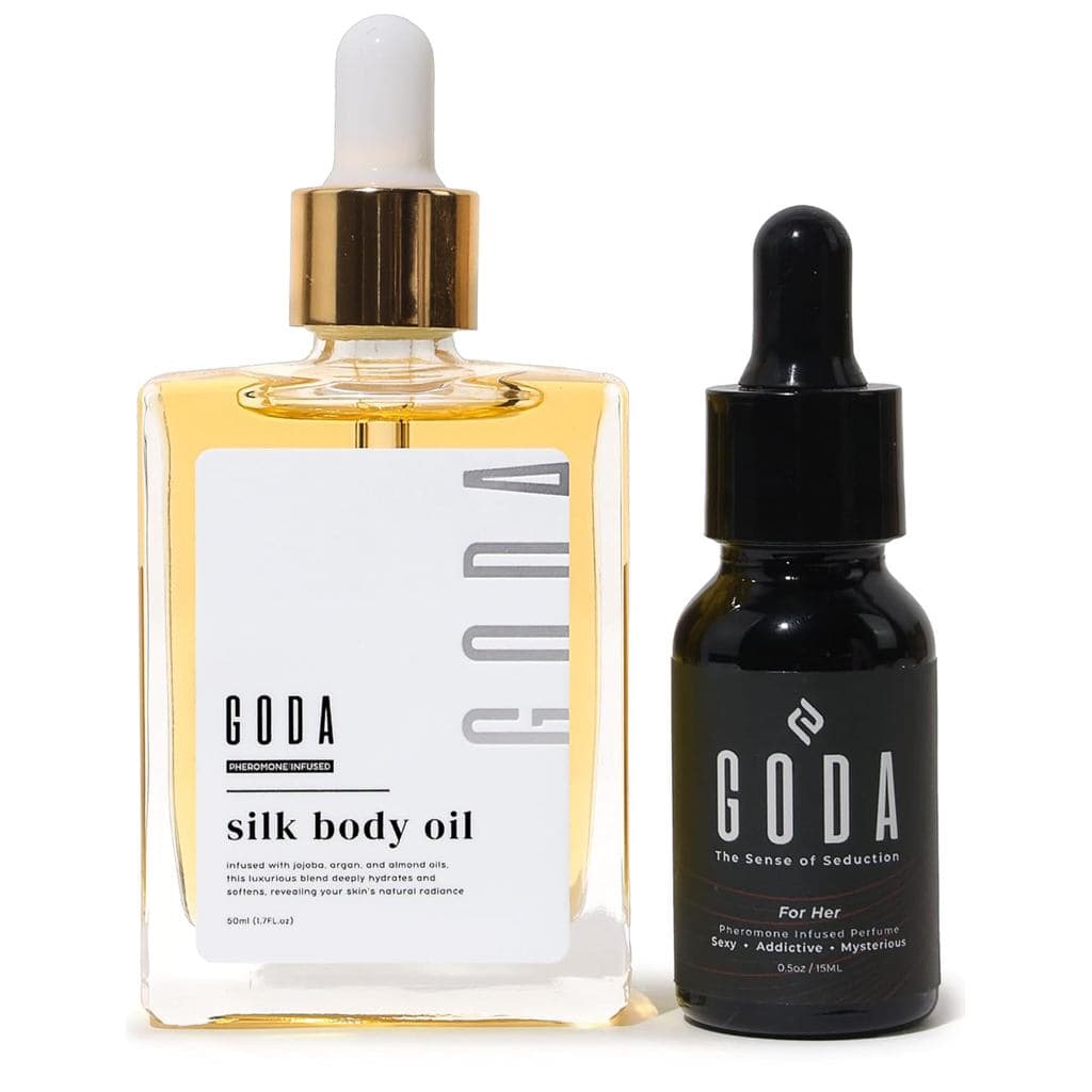 Perfume de Feromônios GODA para Mulheres + Kit de Óleo Corporal de Seda – Fragrância Floral de Longa Duração com Jasmim