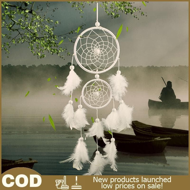 Apanhador De Sonhos Branco Circular Com Penas Decoração De Suspensão De Parede Artesanato