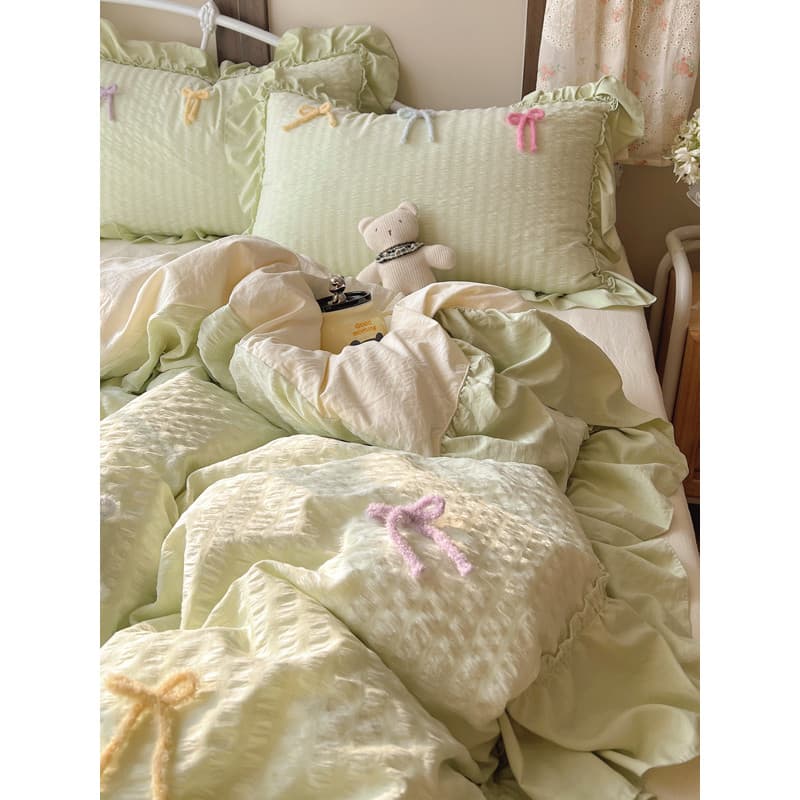 Classe A conjunto de cama fresca de quatro peças nu dormir Super macio lavado algodão renda colcha capa lençol dormitóri