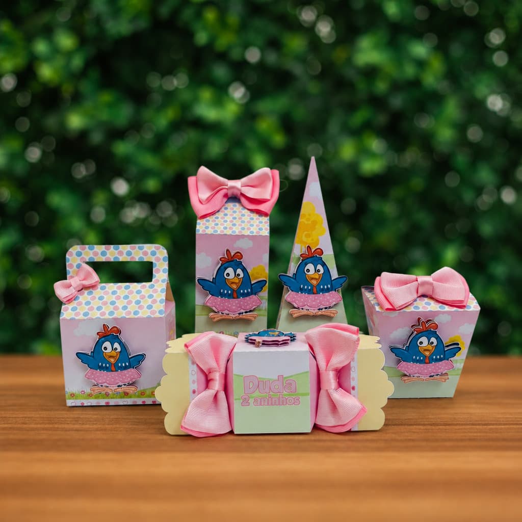 Kit Festa Galinha Pintadinha Rosa Personalizado | Lembrancinha de Festa Personalizada + BRINDE / Kit Caixa