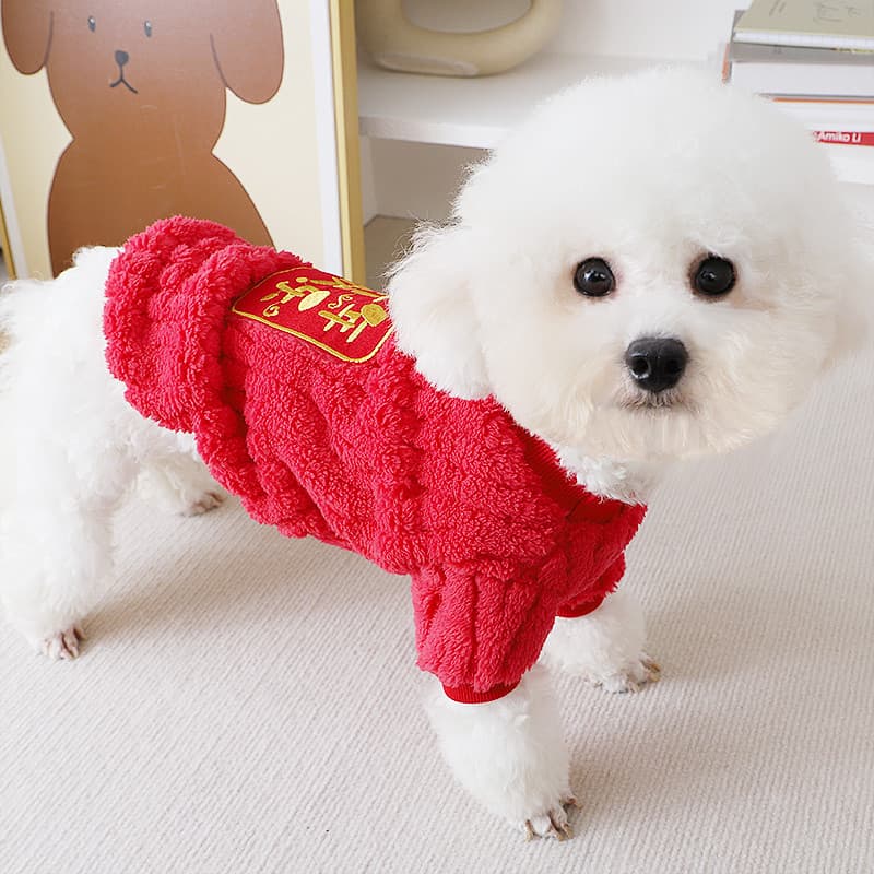 Cão de estimação roupas de ano novo inverno com fivela de tração para manter o calor sujo manter quente forro de lã quen