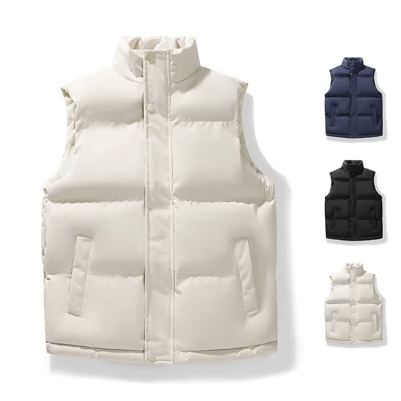 Novo simples simples cor sólida gola alta colete masculino outono inverno novo estilo na moda sem mangas algodão-acolcho