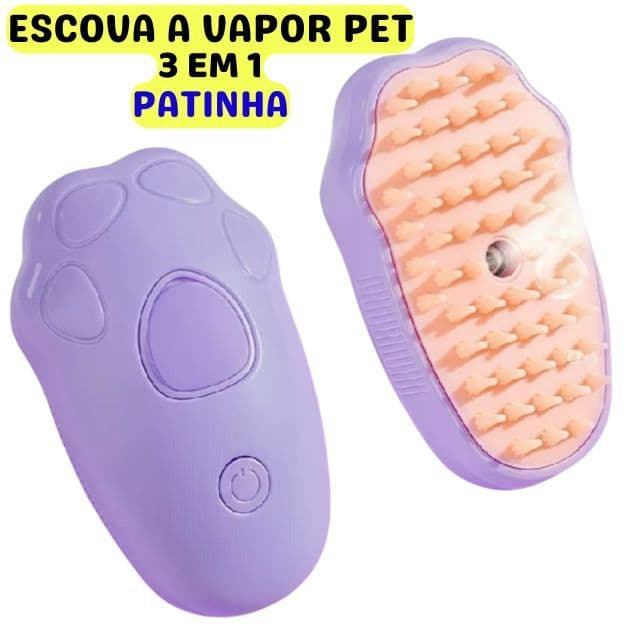 Escova a Vapor 3 em 1 para Cães e Gatos em Formato de Patinha