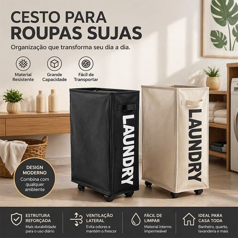 Cesto para roupa suja de grande capacidade e durável — Organização da lavanderia — Organização de roupas no banheiro — U