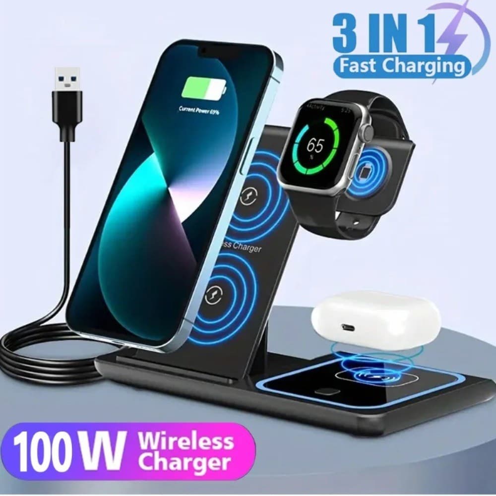 Estação De Carregamento Sem Fio 3 Em 1 Dobrável Para iPhone 17 16 15 14 13 12 Pro Max iWatch 11 Airpods 4/3 Carregador R