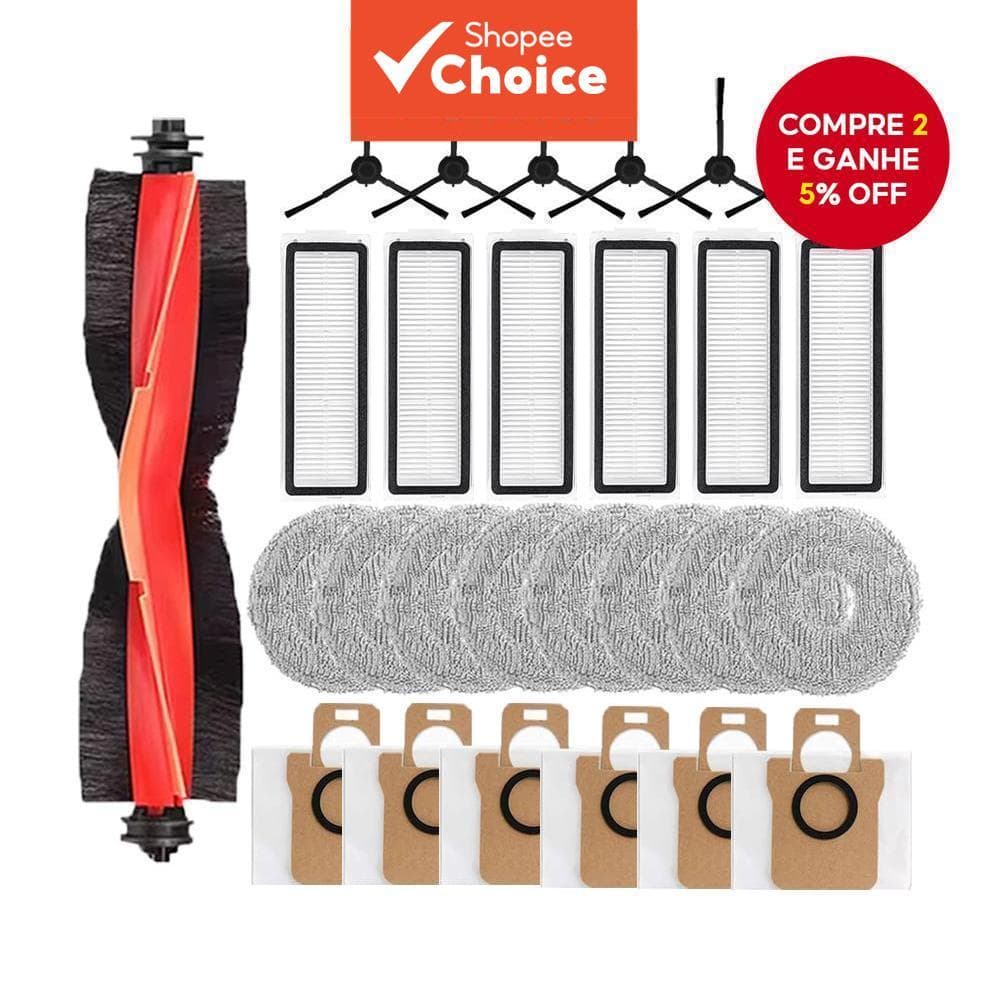 Kit de Acessórios para Xiaomi Robot Vacuum X20 Max - Escova Principal, Escovas Laterais, Filtro, Pano de Mop e Tampa de