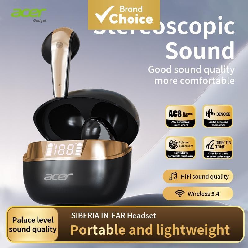 Acer OHR554 Fones De Ouvido Sem Fio Bluetooth 5.4 Clip-On Esporte Com Microfone TWS Longa Vida Útil Da Bateria Música Us