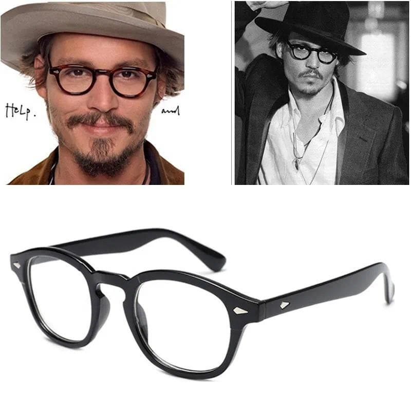 Óculos Masculinos Johnny Depp Estilo Lemtosh, Armação com Lentes Transparentes, Estilo Retrô Redondo para Uso em Computa