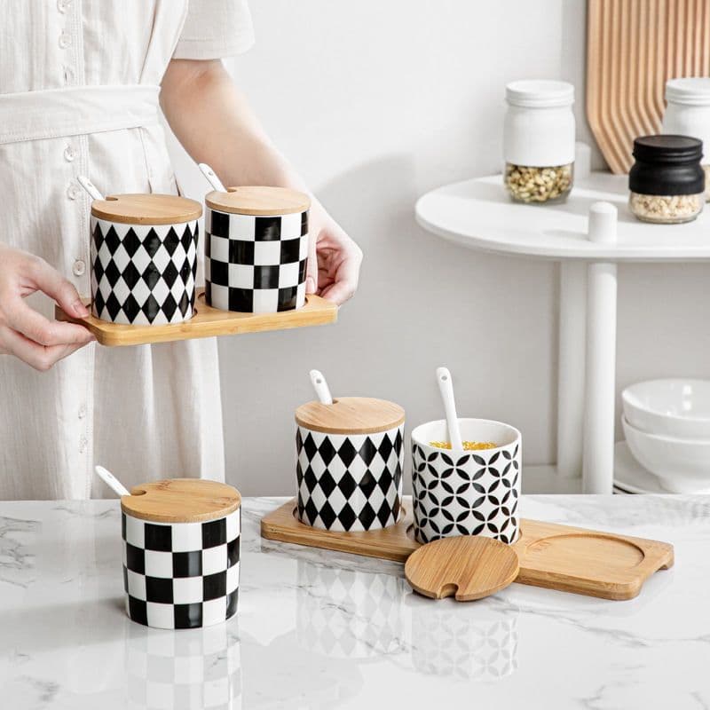 Nordic ins cerâmica tempero jar conjunto sal açúcar MSG pimenta macarrão armazenamento jar cozinha do agregado familiar