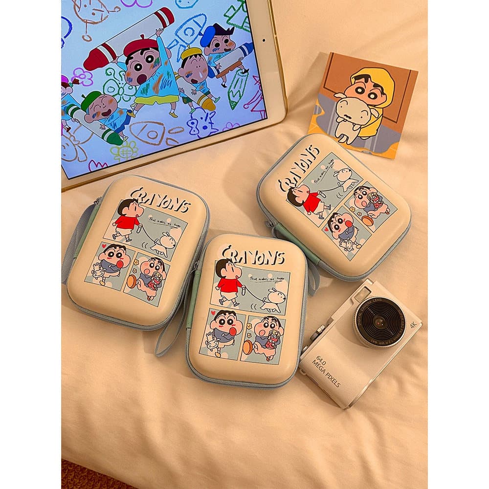 Bonito lápis Shin-Chan CCD câmera saco de armazenamento portátil pequena câmera caso protetor resistente a choques caixa