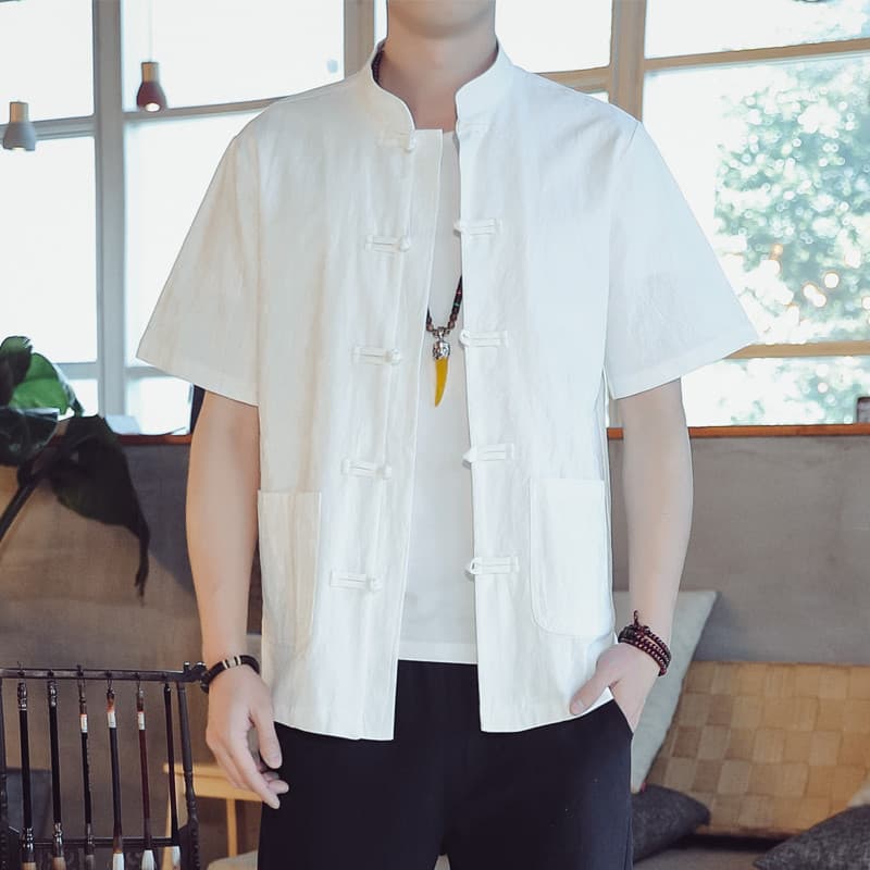 Camisa de manga curta de linho masculina estilo chinês verão fino algodão linho montanha chinesa Retro chá Zen roupas so
