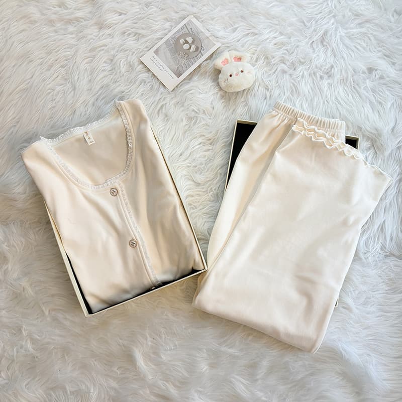 Pijamas de manga comprida feminino primavera outono engrossado veludo alemão 2025 novo estilo outono inverno High-End ve