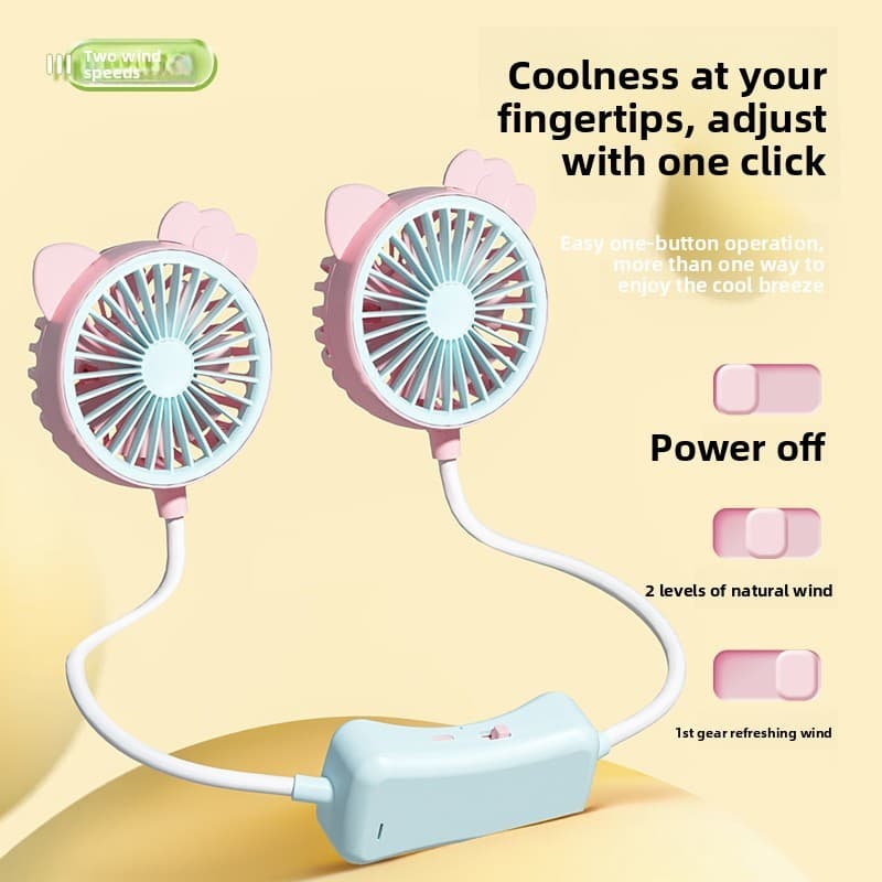 Usb dobrável ventilador de duas cabeças portátil preguiçoso portátil pendurado pescoço carregamento dormitório verão est