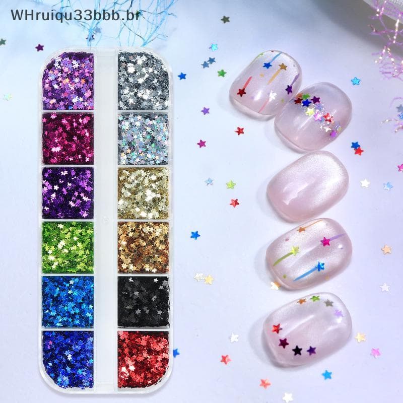 WHruibb 3D Holográfico Star Nail Glitter , Lantejoulas De 2 Mm Para Decoração De Art br
