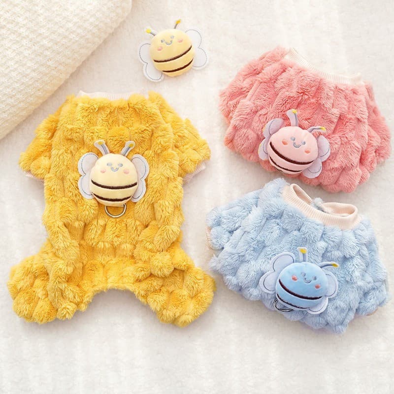 Abelha Roupas De Pelúcia Para Cães Coral Velo Gato Moletom Com Capuz Bonito Filhote De Cachorro Camisola Pet Quatro Pern