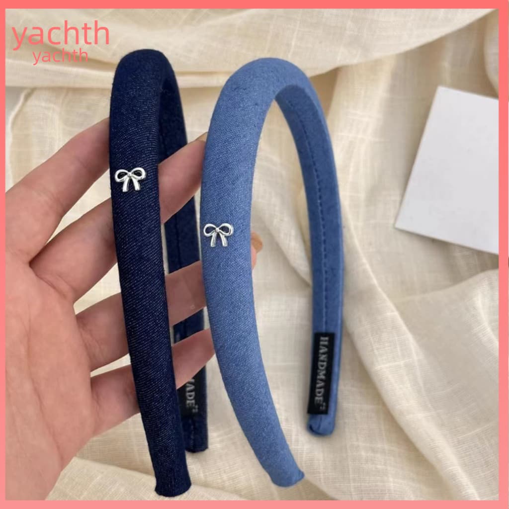Denim Headband Face Shaping Women’s Bow High Skull Design Anti-slip Hair Hoop Stable Fit Versatile Style for Everyday