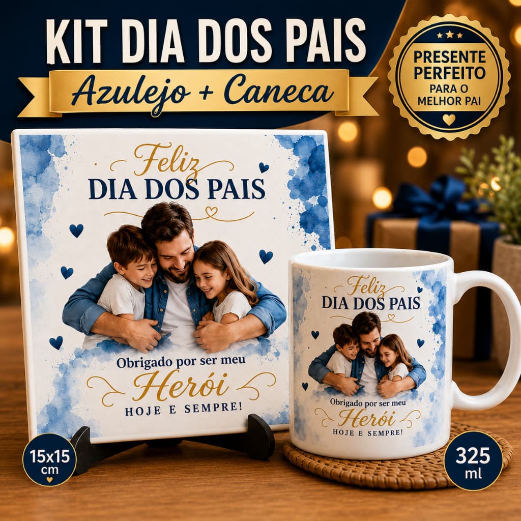 Azulejo Dia dos Pais Personalizado com Foto | Presente | Homenagem | Único e Especial para Pai