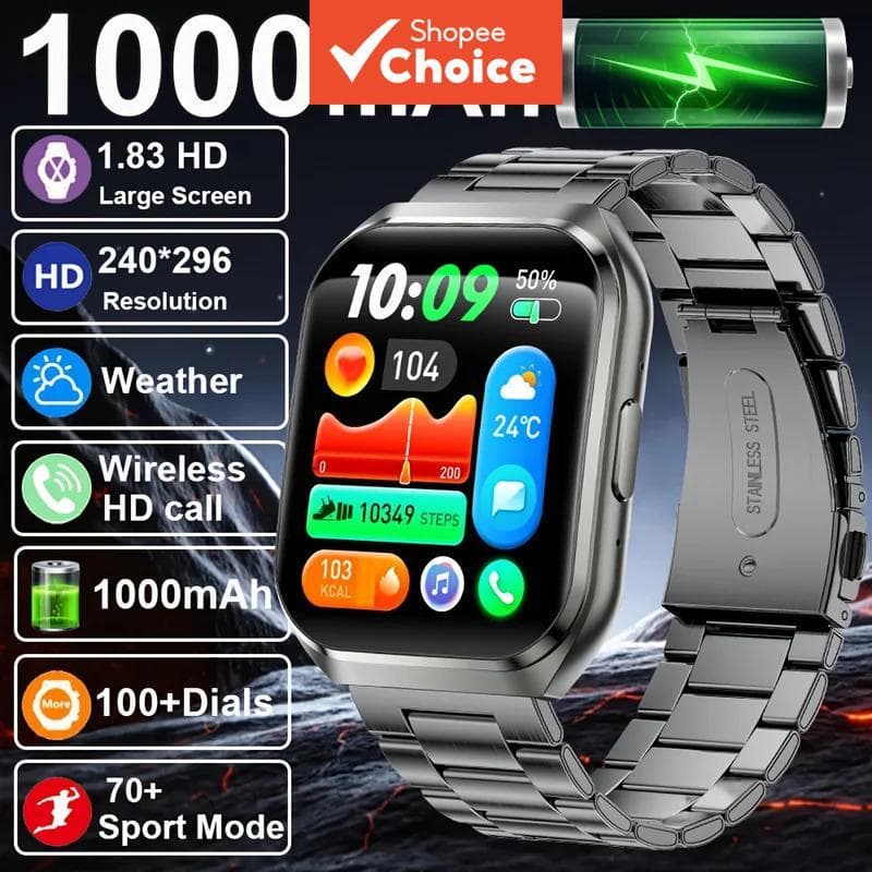 Novo Smartwatch Inteligente 1000mAh, Standby Longo, Masculino, Frequência Cardíaca, Esportivo, Chamada BT