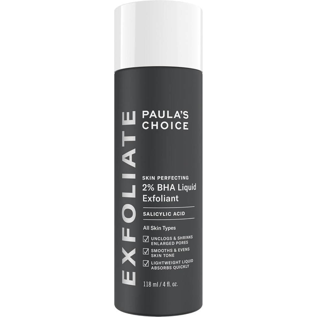 Paula's Choice PERFECTING2%BHALiquidExfoliant contém ácido salicílico, um esfoliante facial usado para expandir os poros