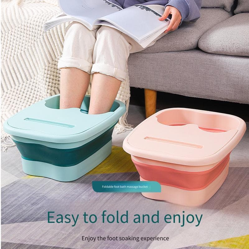 Dobrável Engrossado Silicone Pé Banheira Portátil Uso Doméstico Economia De Espaço Massagem Lavatório Com Tampa Balde De