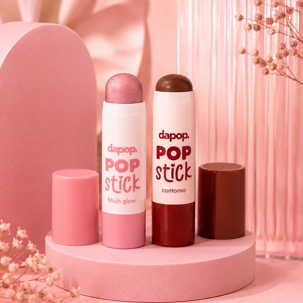 Kit Duo Pop Stick Dapop Contorno Bastão Matte + Blush Stick Cremoso Vitamina E Manteiga de Karité Original