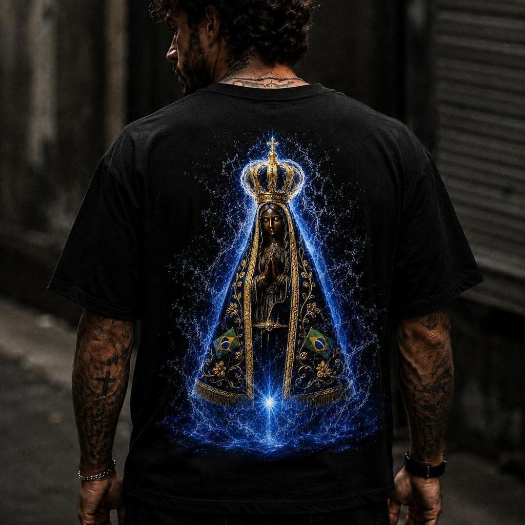 CAMISETA NOSSA SENHORA APARECIDA AZUL ESTAMPA DTF CRISTÃ RELIGIOSA UNISSEX
