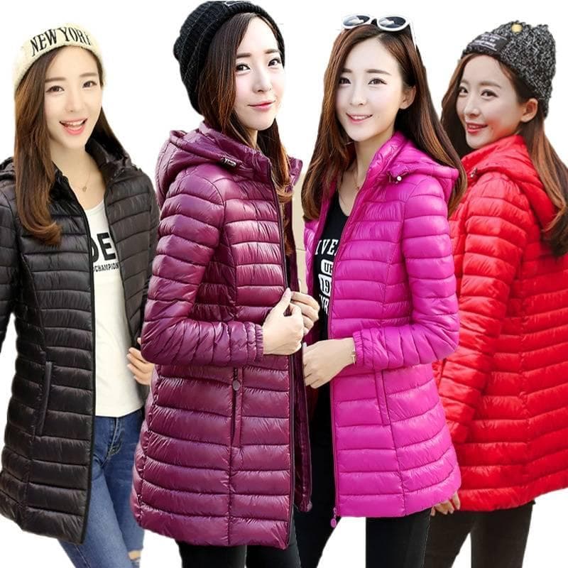 Casaco de Inverno Longo com Capuz e Bolsos Estilo Coreano Slim para Mulheres 2025 XJN