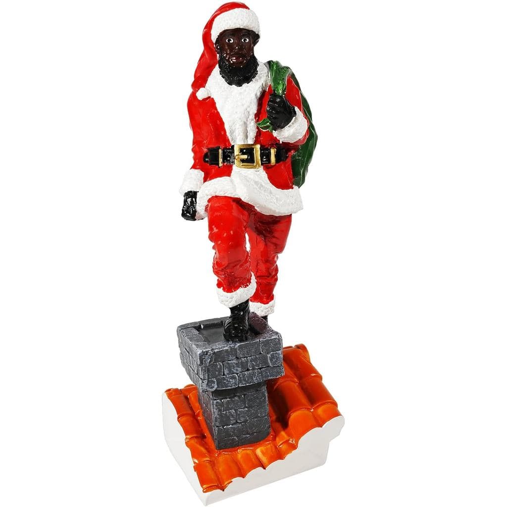 Rileryan Estátua de Papai Noel Negro de 6 Polegadas Escalando a Chaminé, Estátua de Papai Noel Afro-Americano, Decoração