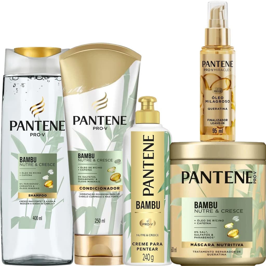 Kit Pantene Bambu Nutre Cresce Óleo de Rícino Cafeína Miracle